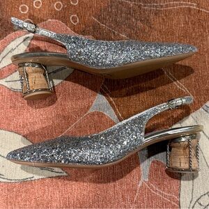 Kate Spade Soiree Silver Glitter Slingback Heels - 6.5